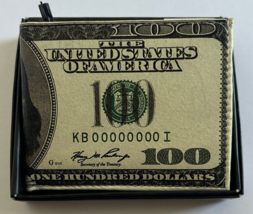 US 100 Hundred Dollar Bill Bi-Fold Men&#39;s Leather Wallet Printed In Gift Box - $11.29