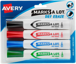 Avery Marks-A-Lot Desk-Style Dry Erase Markers 4/Pkg-Assorted Colors, Chisel Tip - £13.97 GBP