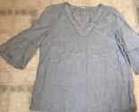 Old navy Tunic Cotton Bl Blue White Stripe Tunic Popover 3/4 ruffled slv... - $18.80