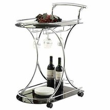 Black Glass Metal Beverage Cart Serving Bar Rolling Wine Storage Portable Party - £182.99 GBP