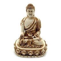 Medicine Buddha Statue 4.5&quot; Buddhist Healing Wellness Icon Ivory Color Resin - £24.07 GBP