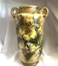 Antique Nippon Vase Heavy Guild Hand Painted Old Stunning Double Handle 10 In - £59.01 GBP