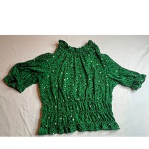 Who What Wear Shirt Womens Small Green Preppy Cropped Y2K Workwear Stretchy - $10.40