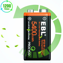 1 Pack Usb Rechargeable 9V Li-Ion Batteries 5400Mwh 6F22 9-Volt Battery - £14.94 GBP