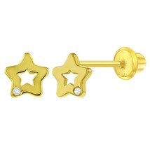 Yellow Gold Plated Silver Small Open Star Simulated Diamond Earrings For Girls - £28.33 GBP