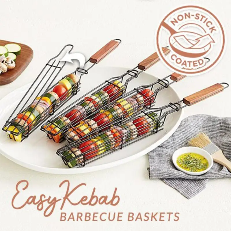 BBQ Grilling Basket en Handle Portable Kabob Grill Net Stainless Steel Anti-Corr - £131.34 GBP
