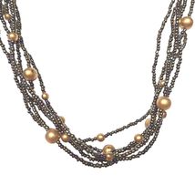 Vintage Multistrand Dark Brown Seed Beads Copper Tone Beads Choker Necklace - $19.81