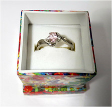 925 Sterling Silver Ring w/ Pink Stone &amp; White Cubic Zirconia, Size 8.75 - £52.55 GBP