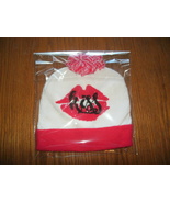 NEW Kiss Knit Pom Beanie Winter Hat w/ red &amp; white pompom, lip print adu... - $7.50