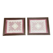 Quilt Pattern Doily Vintage Wooden Frame Crochet Country Cottage Core Re... - $46.74
