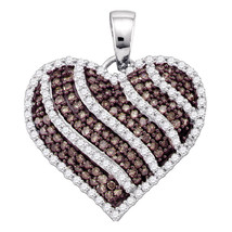 10k White Gold Round Brown Color Enhanced Diamond Striped Heart Pendant 1.00 - £720.95 GBP