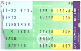 Biglietto D&#39;Ingresso Echo E Bunnymen 4 Aprile 1986 Philadelphia Pennsylvania - £30.62 GBP