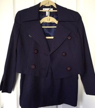 Vintage Christian Dior Wool Suit Blue Stripe Lined Skirt Jacket 6P USA Made - $391.05