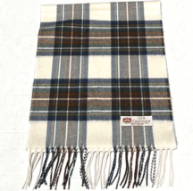 New Soft Warm 100% CASHMERE SCARF Made in England Plaid Blue Cream Brown... - $9.49