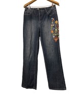 Talbots Stretch Designer  Blue Jeans Women&#39;s Size 8 Floral Denim Embroid... - £17.69 GBP