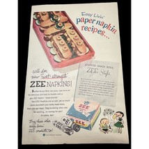 Zee Napkins Vintage Print Ad 1955 Crown Zellerbach Stuffed Snack Rolls R... - $13.97