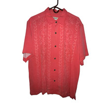 Tommy Bahama Hawaiian Button Front Shirt Men Large Orange Salmon Flowers... - $22.06