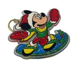 Mickey Mouse Santa 1995 Disney Enesco Acrylic Ornament Christmas Snowboard - $12.00