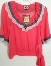 JUICY COUTURE PINK GEORGETTE 100% SILK COLORBLOCK BLOUSE TOP Sz 0 (XS)NWT! - £55.21 GBP