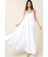 Women&#39;s White Maxi Sundress With Pockets- Adjustable Straps - $90.99