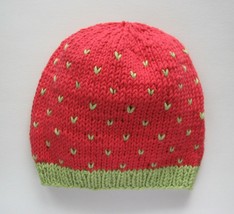 handmade eco cotton girls beanie Strawberry, red girls cotton hat - £10.88 GBP