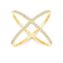 Sterling Silver CZ X Style Ring - Gold Plated - £41.00 GBP
