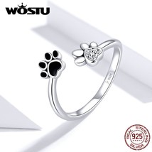 Footprint Ring 925 Sterling Silver Paw Dog Pets&#39; Rings For Women Engagement Adju - £17.18 GBP
