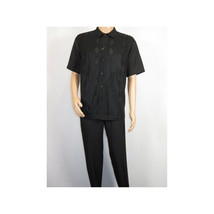 Men Silversilk 2pc walking leisure Matching Suit Italian woven knits 51016 Black image 2