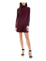 Planet Gold Women&#39;s Long Sleeve Turtle Neck Mini Fit + Flare Dress (Red, XS) - £16.89 GBP