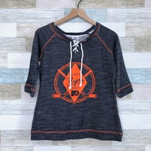 NHL Philadelphia Flyers Lace Up Logo Sweatshirt Gray Orange Raglan Womens Small - $29.68