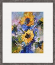Richard Wallich Sunflowers in Blue Vase Rustic Grey Framed Fine Art Print - £301.27 GBP