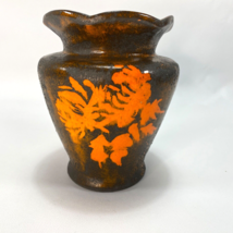 Art Studio Stoneware Pottery Vase Salt Glaze Orange &amp; Brown Signed 6&quot; x 5&quot; - £22.22 GBP