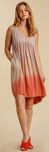 New GIGIO S M L Pink Ombre Dye V neck back tie Dress Pockets Fringed Hem - £20.66 GBP