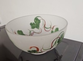 Frosted Glass  &quot;Gay Fad&quot; - Hand Painted Ivy - 10” Salad Bowl - MidCentury- Heavy - £11.33 GBP
