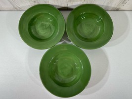 Pottery Barn Sausalito Moss Green Large Rim Soup Bowls Set of 3 Hand-pai... - $39.57