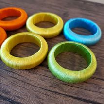 Colorful Napkin Rings, set of 8, Rainbow Thread Yarn Wrapped Napkin Holders image 3