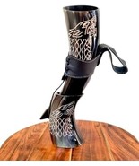 Viking Drinking Horn -Viking Wolf Engraved and Leather Holster Genuine O... - £29.27 GBP