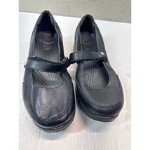 CROCS Saffron Black Leather Mary Jane Hook Loop Flat Round Toe Comfort W... - $557.80 MXN