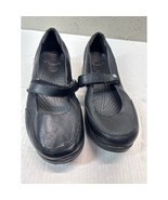 CROCS Saffron Black Leather Mary Jane Hook Loop Flat Round Toe Comfort W... - $557.80 MXN