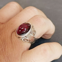 Natural Garnet Ring, 925 Sterling Silver, Statement Ring, January Birthstone - £151.44 GBP