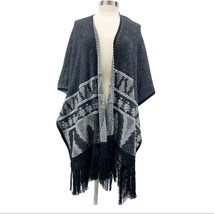 Love By Design Womens M Sweater Poncho Aztec Southwest Fringe Black Whit... - £15.37 GBP