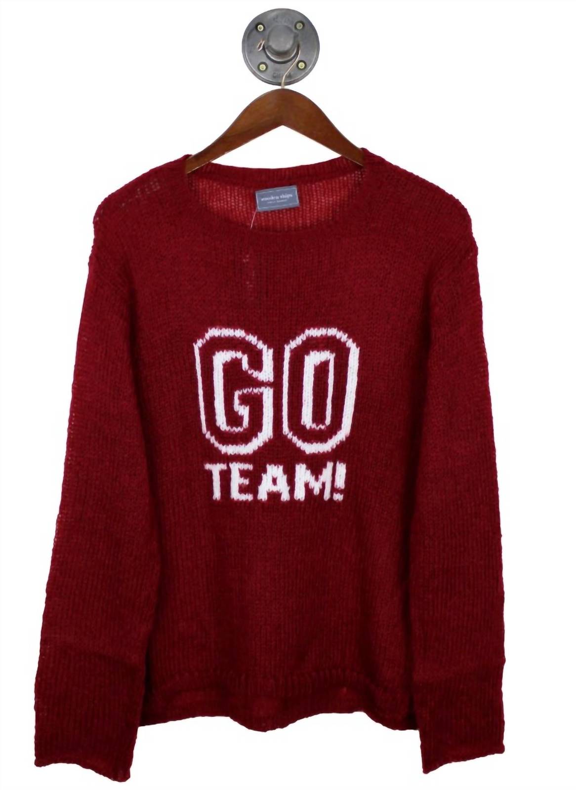 Wooden Ships go team crew sweater in Ruby Lane/Pure Snow