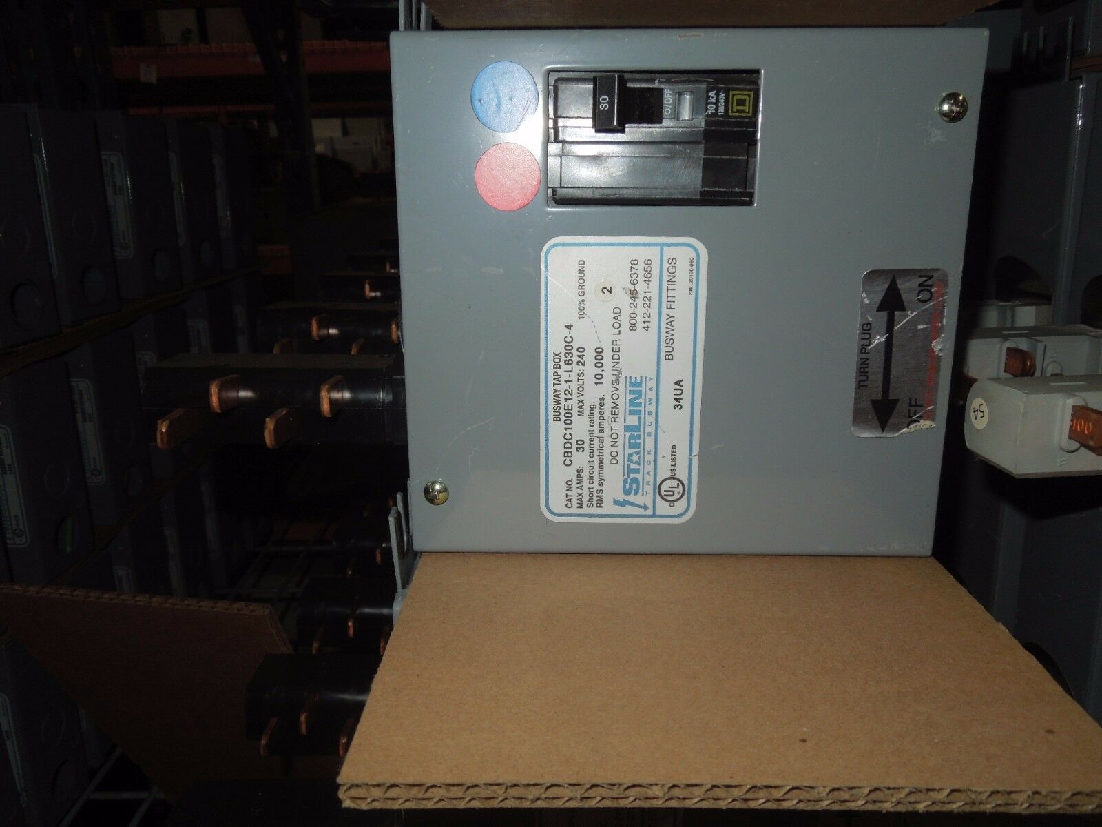 StarLine Busway Tap Box CBDC100E12-1-L630C-4 30A 2p 240V (Red/Blue) Used - $100.00