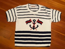 Womens Vintage Nautical Anchor Cropped Short Sleeve Sweater Petite Size M - £15.18 GBP