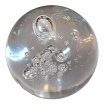 Vintage Hand Blown Clear Glass Paperweight Controlled Bubble 3 1/2” Diameter - £27.62 GBP