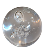Vintage Hand Blown Clear Glass Paperweight Controlled Bubble 3 1/2” Diam... - $32.62