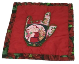 ASL ILY Santa Handmade Hot Pad Wall Hanging Trivet Quilt Deaf Fabric Chr... - $19.75