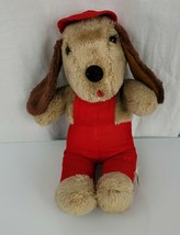 Vintage Interpur Plush Brown Puppy Dog Red Corduroy Hat Overalls 15&quot; Stu... - $39.59