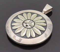 CW NAVAJO 925 Silver - Vintage Double Sided Carved City &amp; Sun Pendant - PT22218 - $215.03