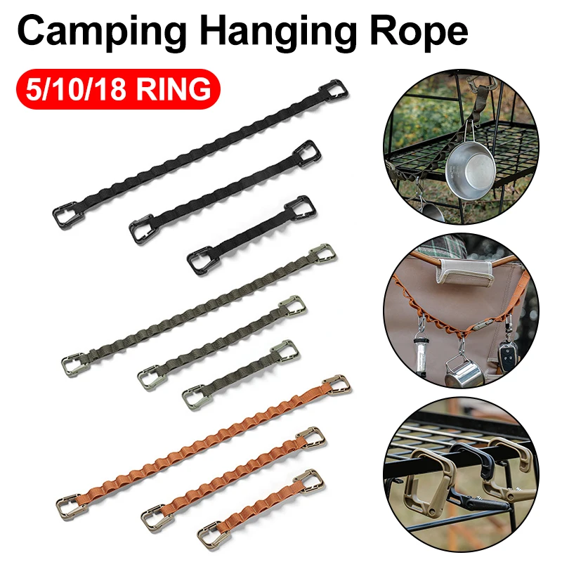 18 Ring Camping Hanging Rope Tent Canopy Cup Lamp Hanger Outdoor Clothes Line - £7.10 GBP+